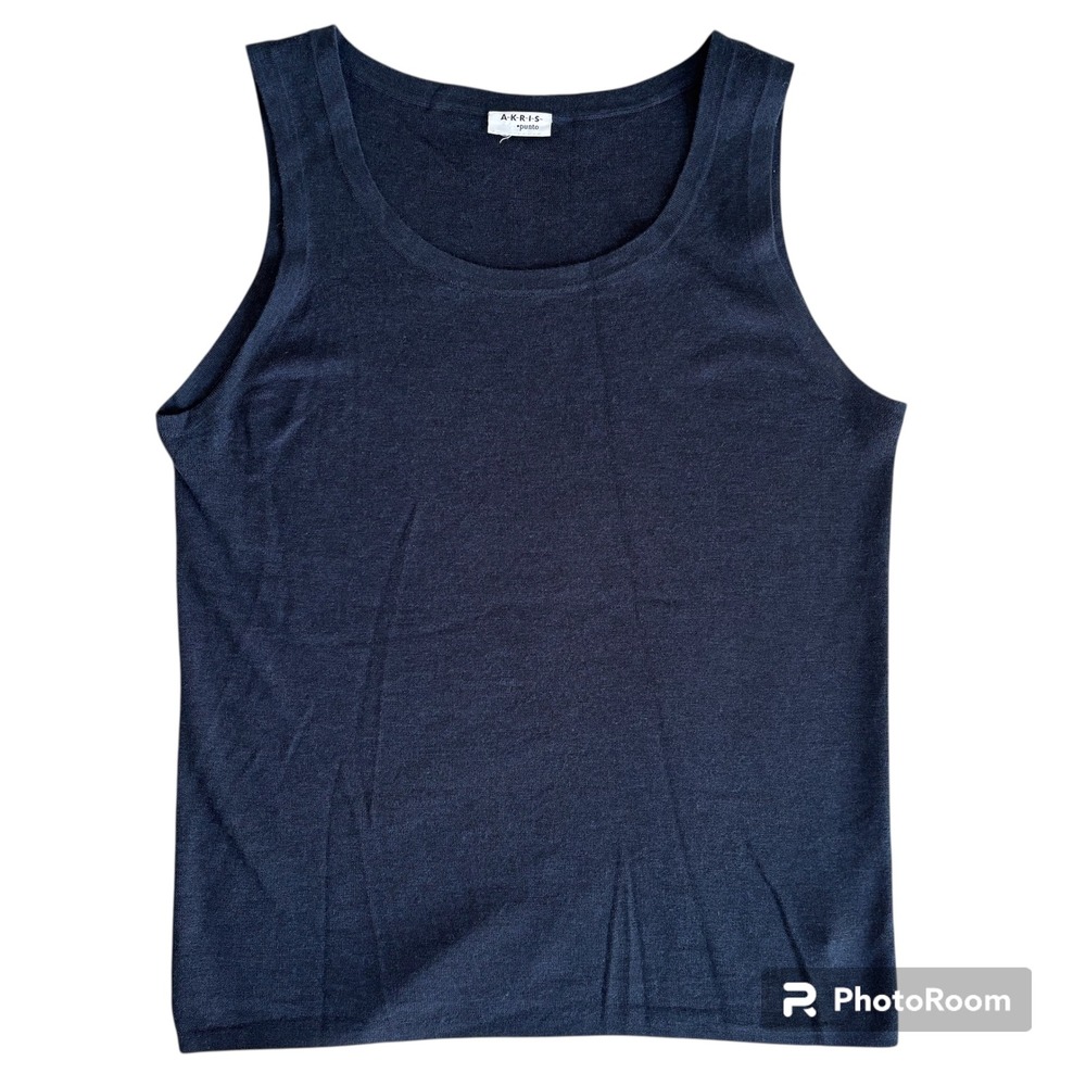 $395 Akris Punto Premium Wool Luxury Tank Staple Layering Capsule Navy Blue 16